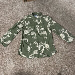 Columbia Women’s Green & Cream Floral Print‎ Button Up Shirt Size Small